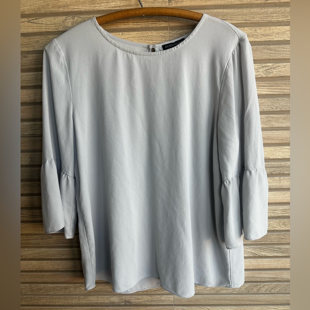 Eileen Fisher Light Gray 100% Silk Blouse Size Small Petite